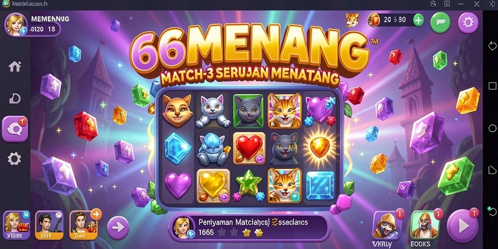 Gameplay menarik di 66MENANG dengan tantangan Match-3.