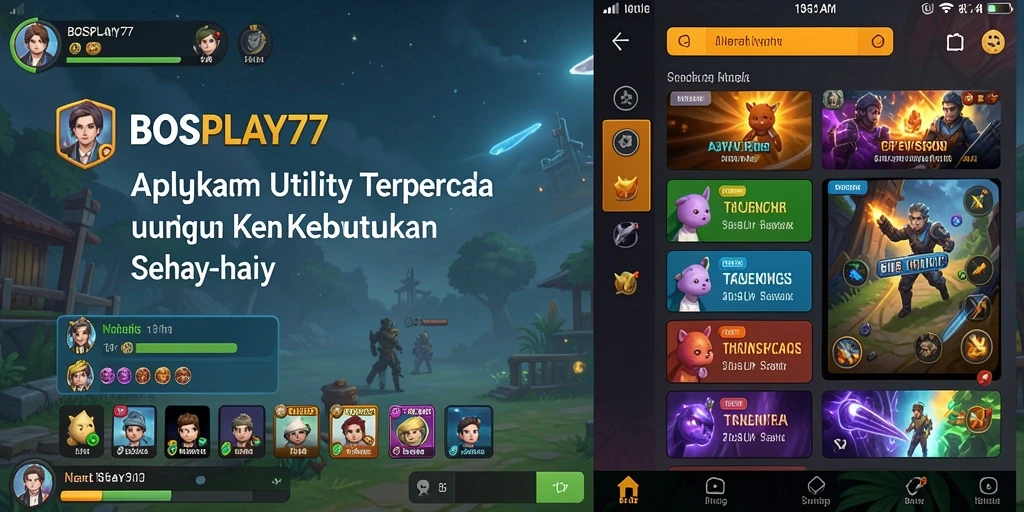 Tampilan utama BOSPLAY77 yang menampilkan fitur-fitur manfaat aplikasi Utility.