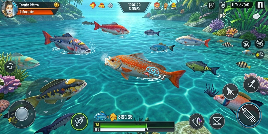 Tampilan gameplay D06 dengan aksi menembak ikan yang seru.