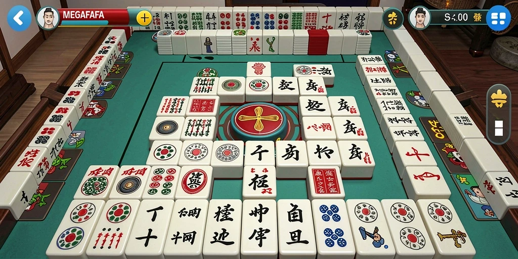 Tampilan gameplay MEGAFAFA yang menarik dalam permainan Mahjong.